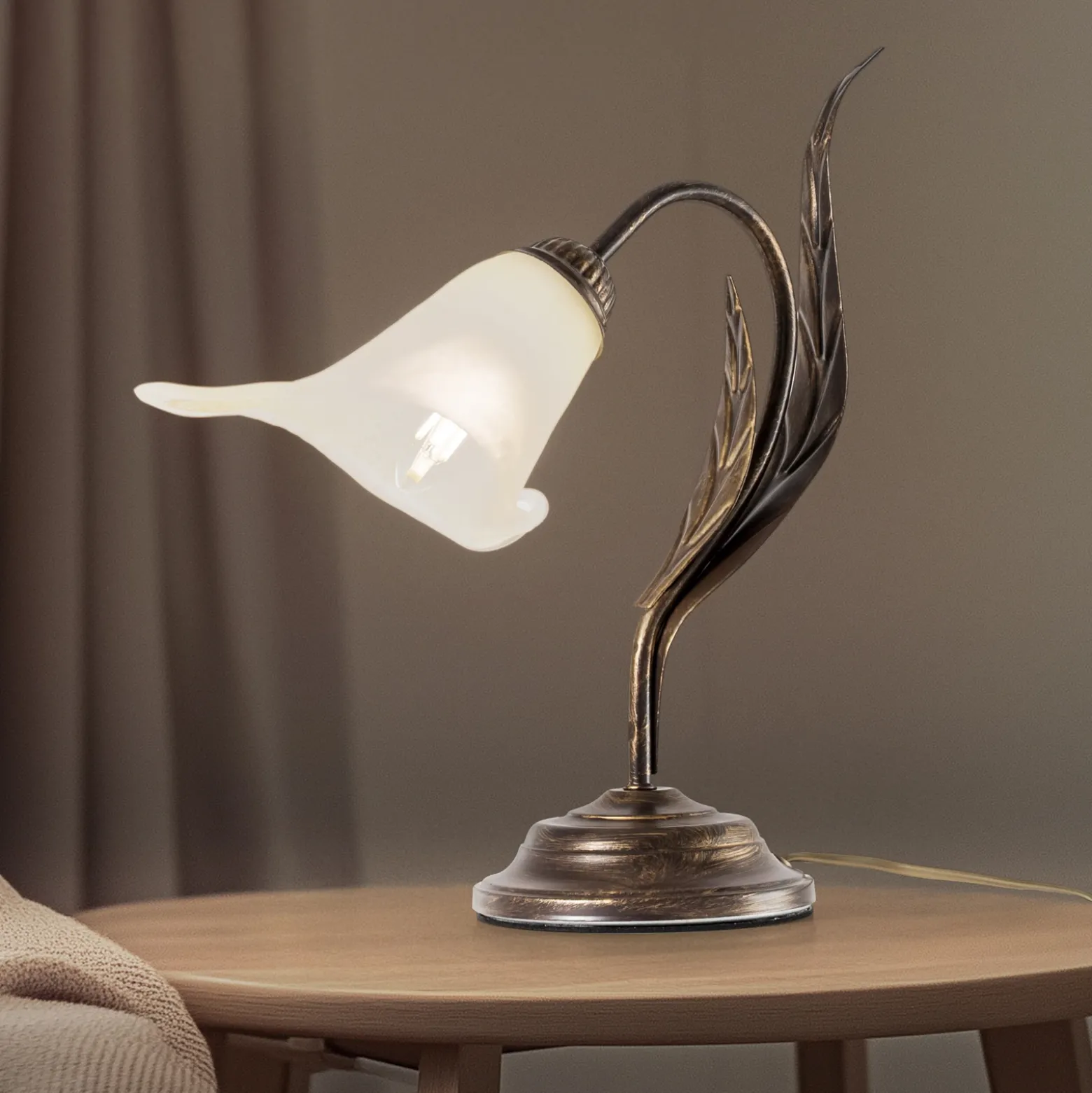 Lámpara de mesa Alga, 1 luz, hierro, vidrio, florentino