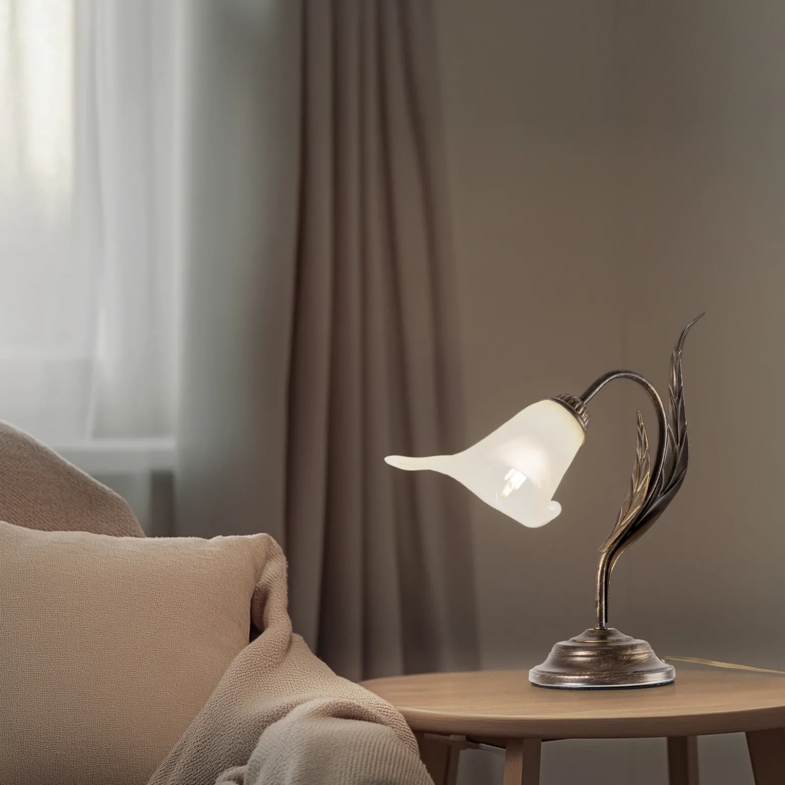 Lámpara de mesa Alga, 1 luz, hierro, vidrio, florentino