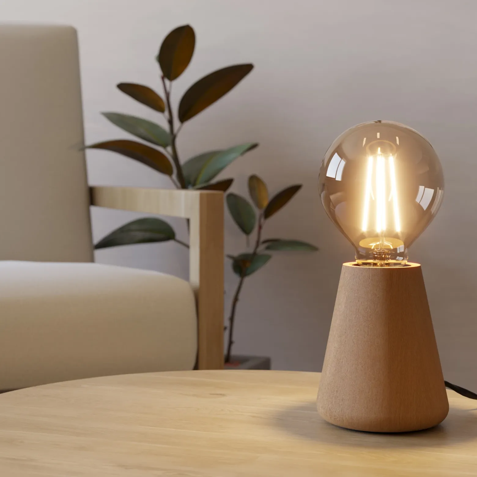 Lámpara de mesa Asby, madera clara, altura 10 cm, madera