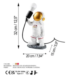 Lámpara de mesa Astronaut-1, blanca, poliéster, altura 32 cm