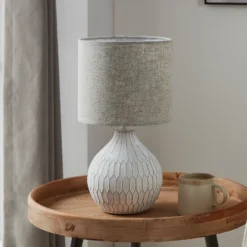 Lámpara de mesa Bellariva 3, blanco/marrón claro