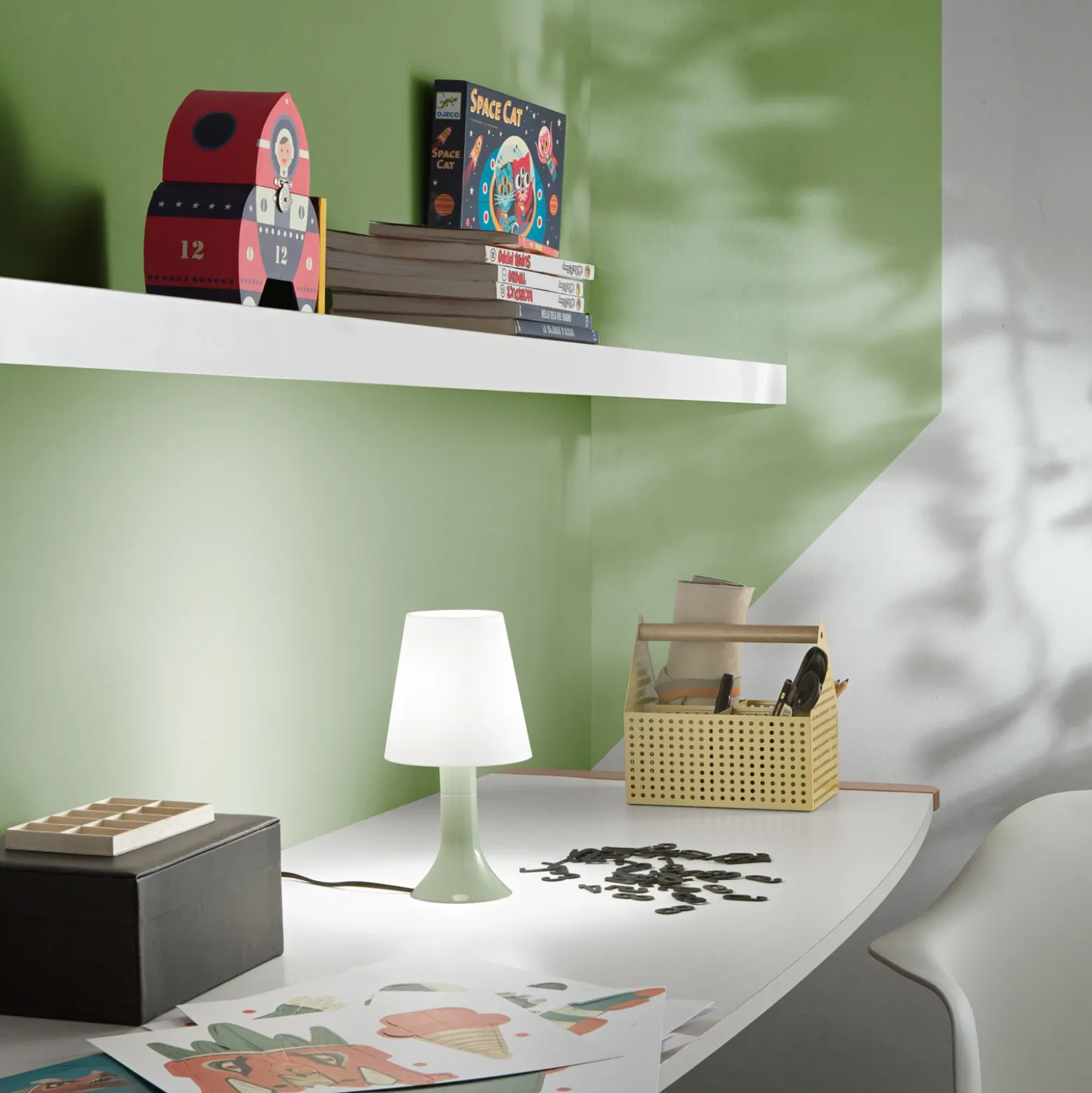 Lámpara de mesa BINGO Lumetto, verde/blanco, altura 24,5 cm