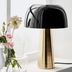 Lámpara de mesa Blanca, bronce/negro