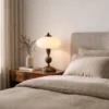 Lámpara de mesa Bolero, negro y dorado, color crema, acero, cristal, E14