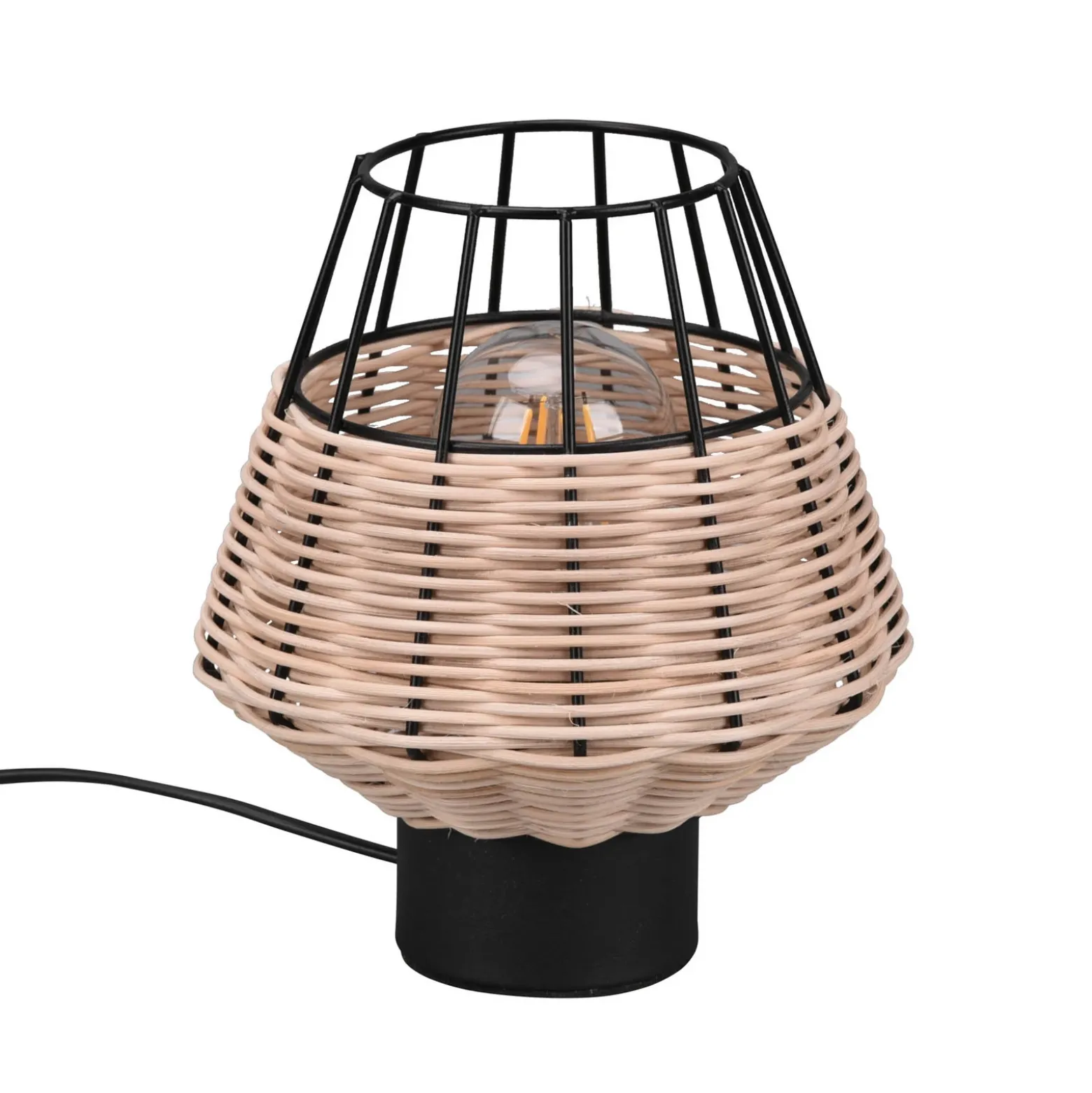 Lámpara de mesa Borka con ratán y jaula, natural