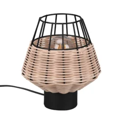 Lámpara de mesa Borka con ratán y jaula, natural