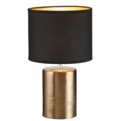 Lámpara de mesa Bronz, cilíndrica, negro/bronce