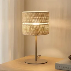 Lámpara de mesa Calma, beige, rafia, altura 38 cm, E27