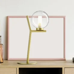 Lámpara de mesa Camely, 1 luz, oro cepillado/claro, cristal