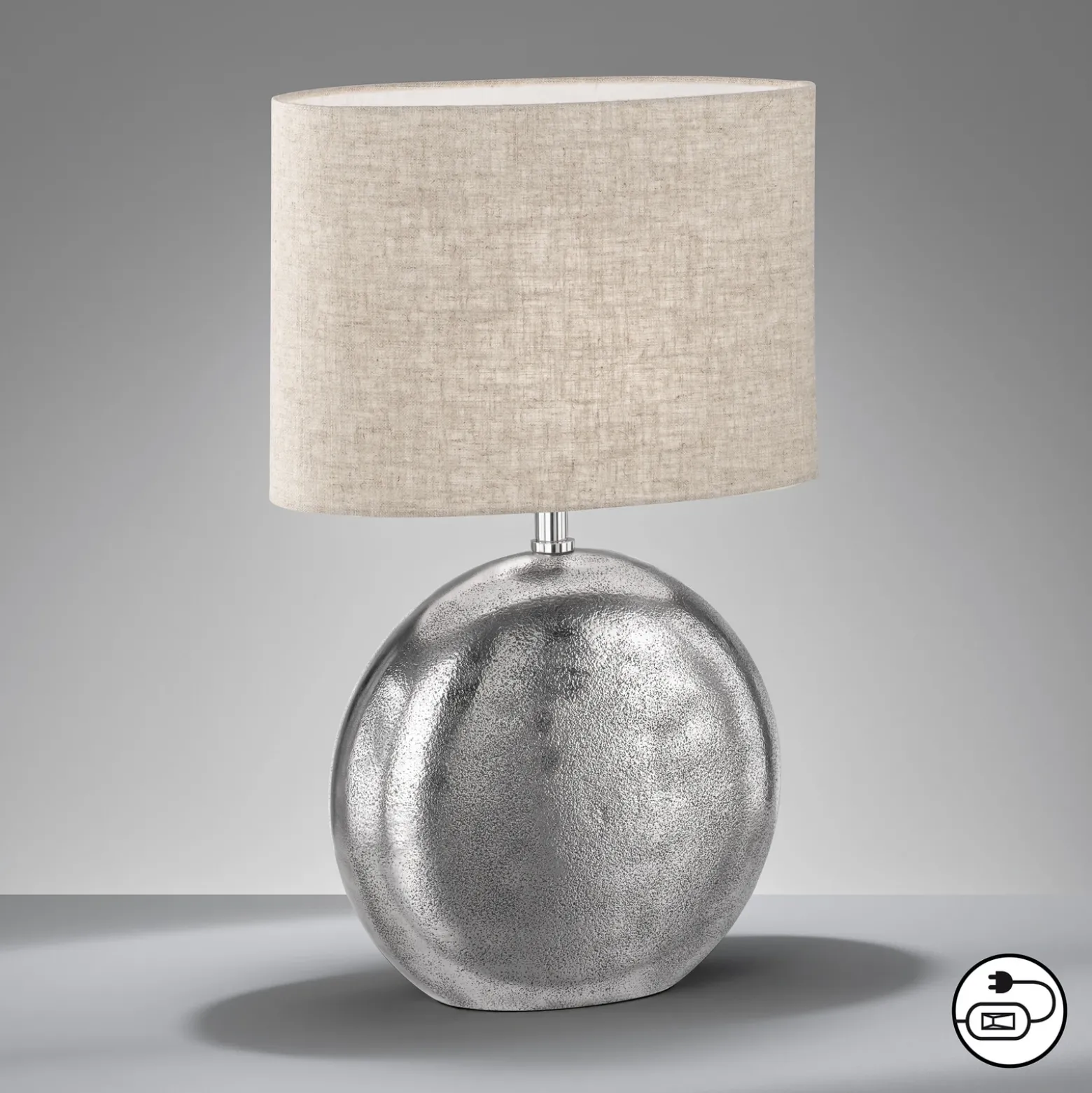 Lámpara de mesa Chambery, arena/níquel, altura 53 cm Lino/metal