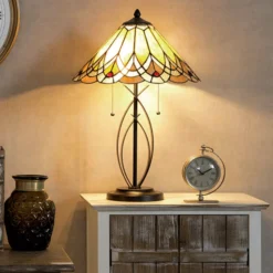 Lámpara de mesa 5186 con pantalla de vidrio ámbar