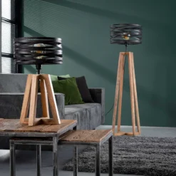 Lámpara de mesa Crossround con base de trípode de madera