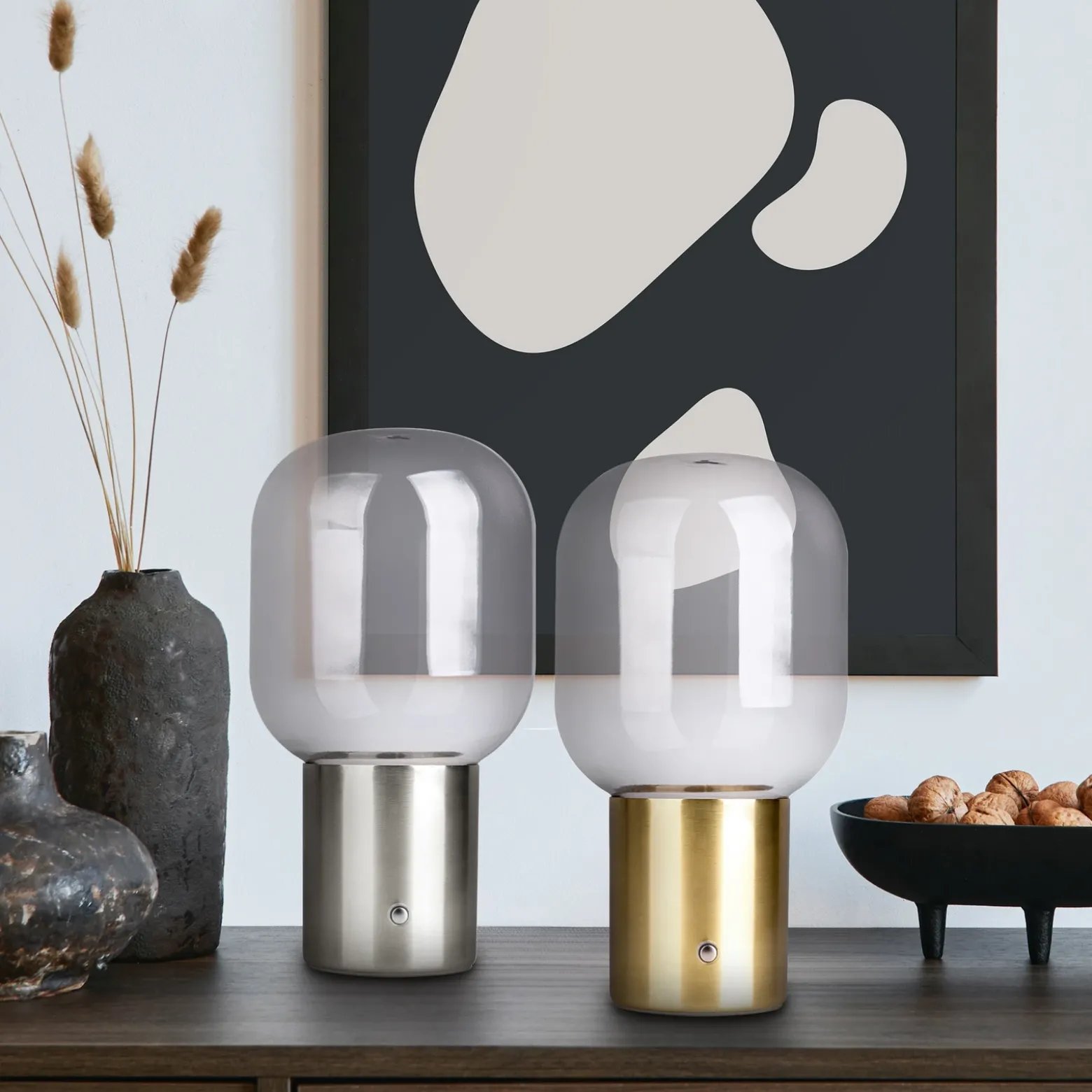 Lámpara de mesa decorativa Albero batería, pie oro