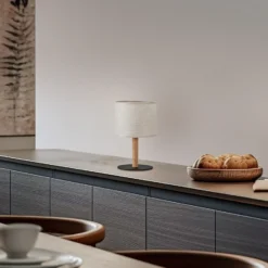 Lámpara de mesa Deva Nature, textil, madera