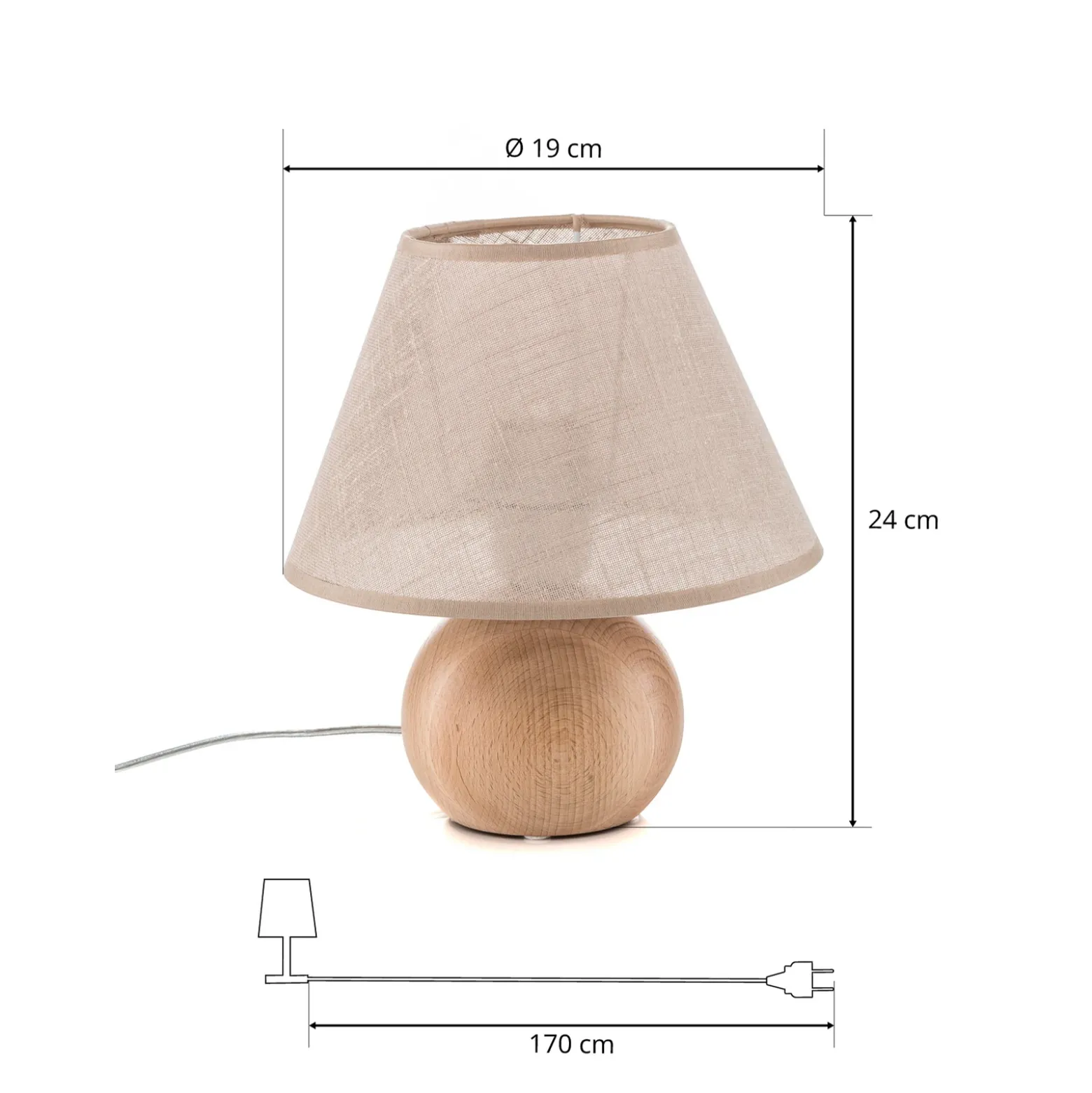 Lámpara de mesa Envostar Gill, madera natural/pantalla beige
