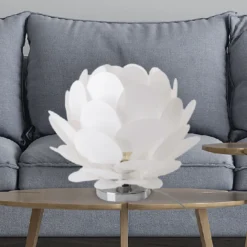 Lámpara de mesa Fora en forma de flor, blanco