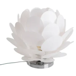 Lámpara de mesa Fora en forma de flor, blanco