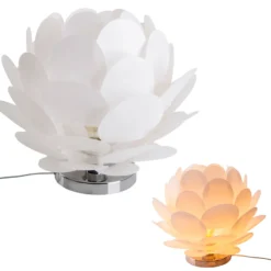 Lámpara de mesa Fora en forma de flor, blanco