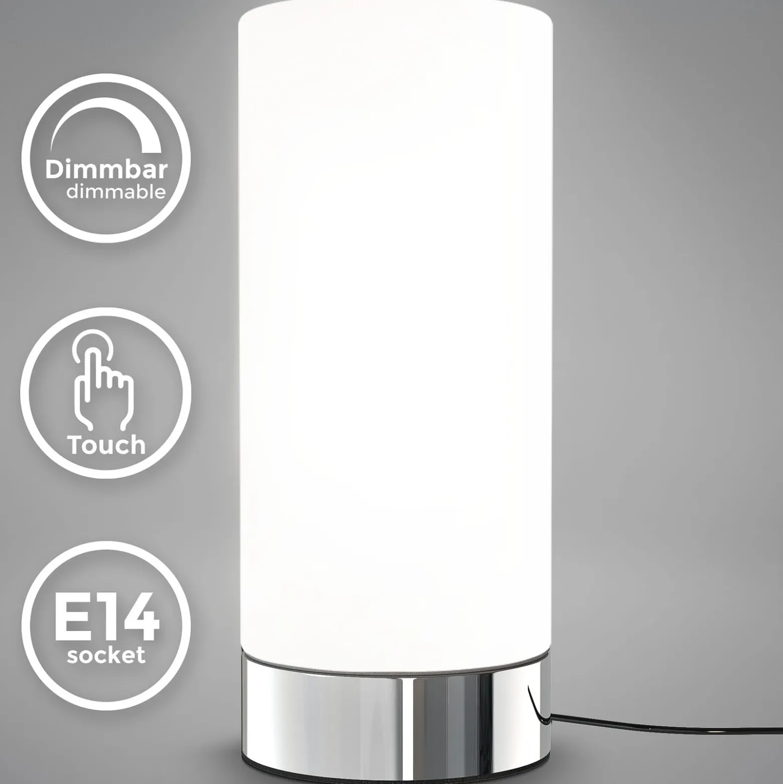 Lámpara de mesa Gari, altura 24,5 cm, cromado/blanco, cristal, E14