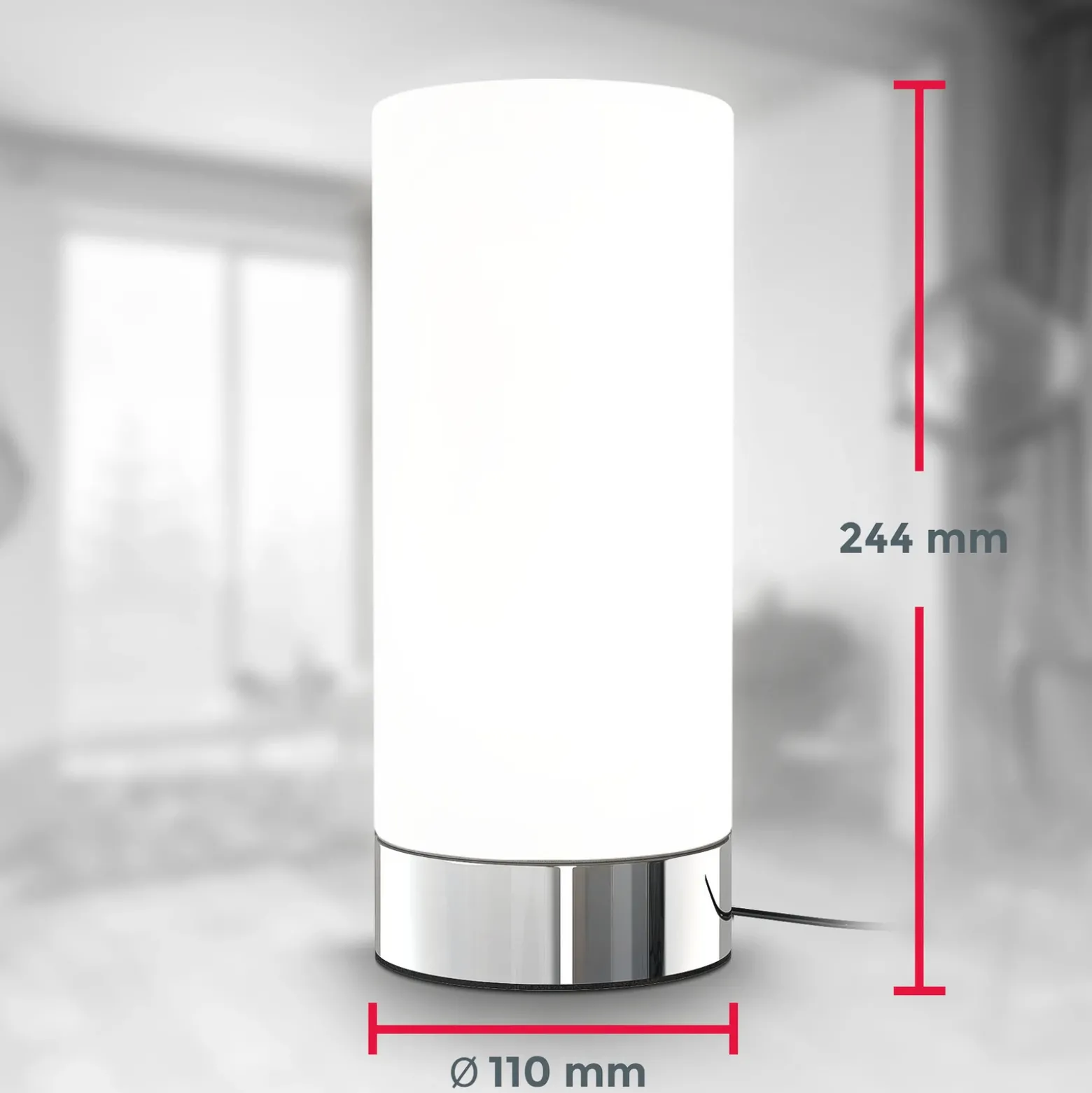 Lámpara de mesa Gari, altura 24,5 cm, cromado/blanco, cristal, E14