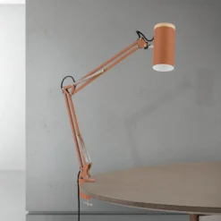 Lámpara de mesa Gili, rojo coral, pinza, acero, altura 75 cm E27