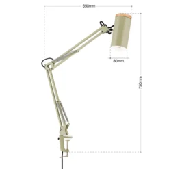 Lámpara de mesa Gili, verde claro, pinza, acero, altura 75 cm, E27