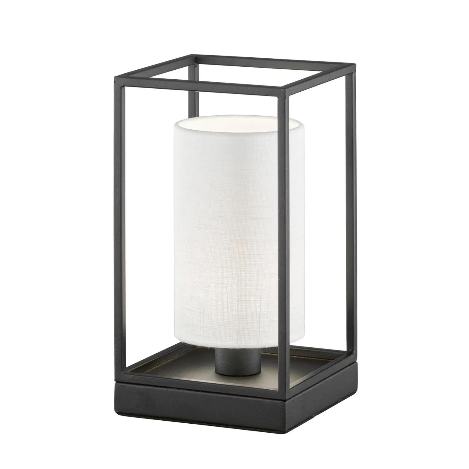 Lámpara de mesa Gilli, blanco/negro, lino, metal, altura 29 cm