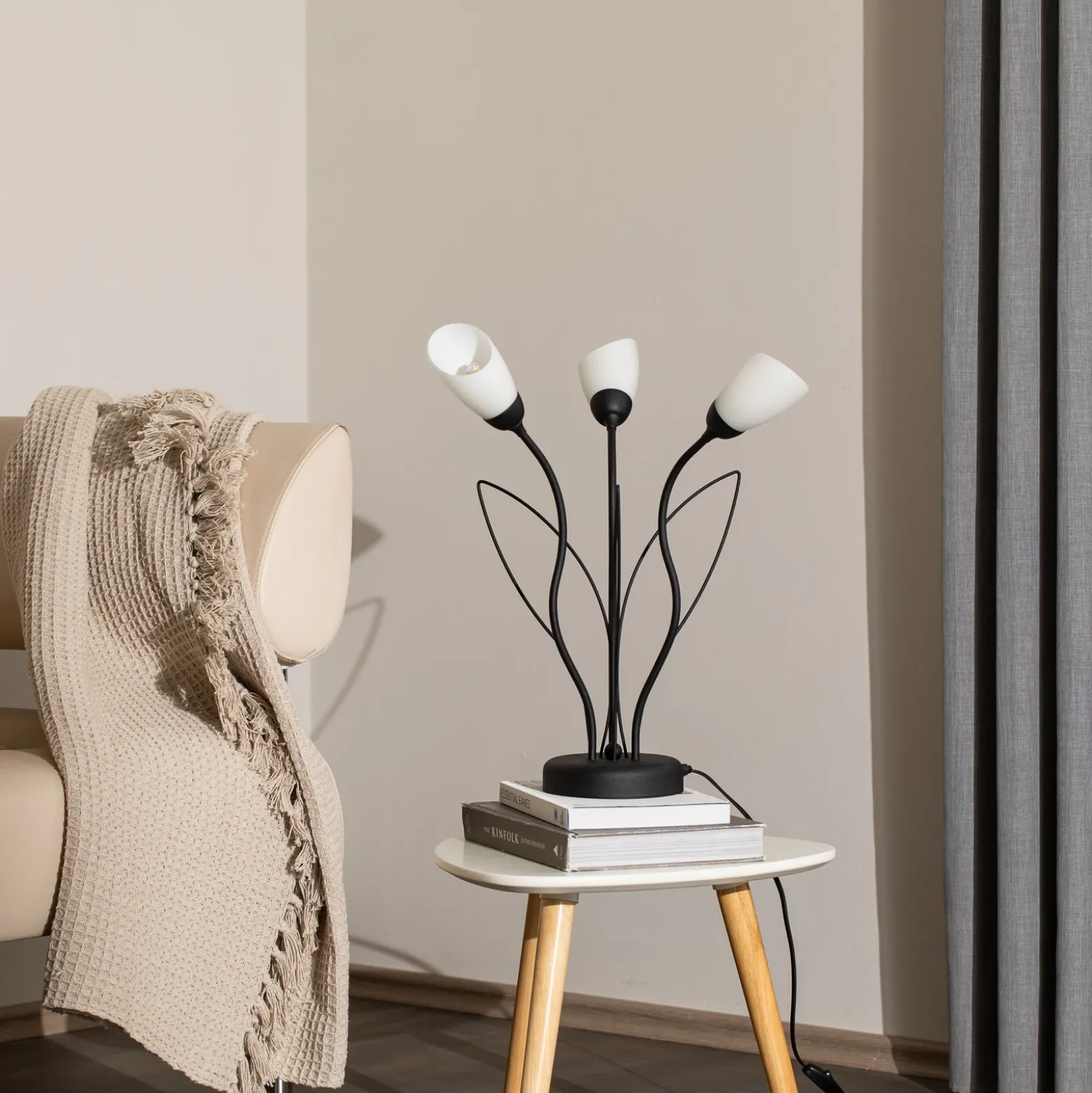 Lámpara de mesa Gloriosa, negro, cristal, 3 luces