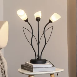 Lámpara de mesa Gloriosa, negro, cristal, 3 luces