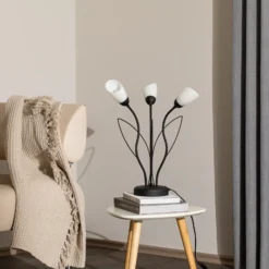 Lámpara de mesa Gloriosa, negro, cristal, 3 luces