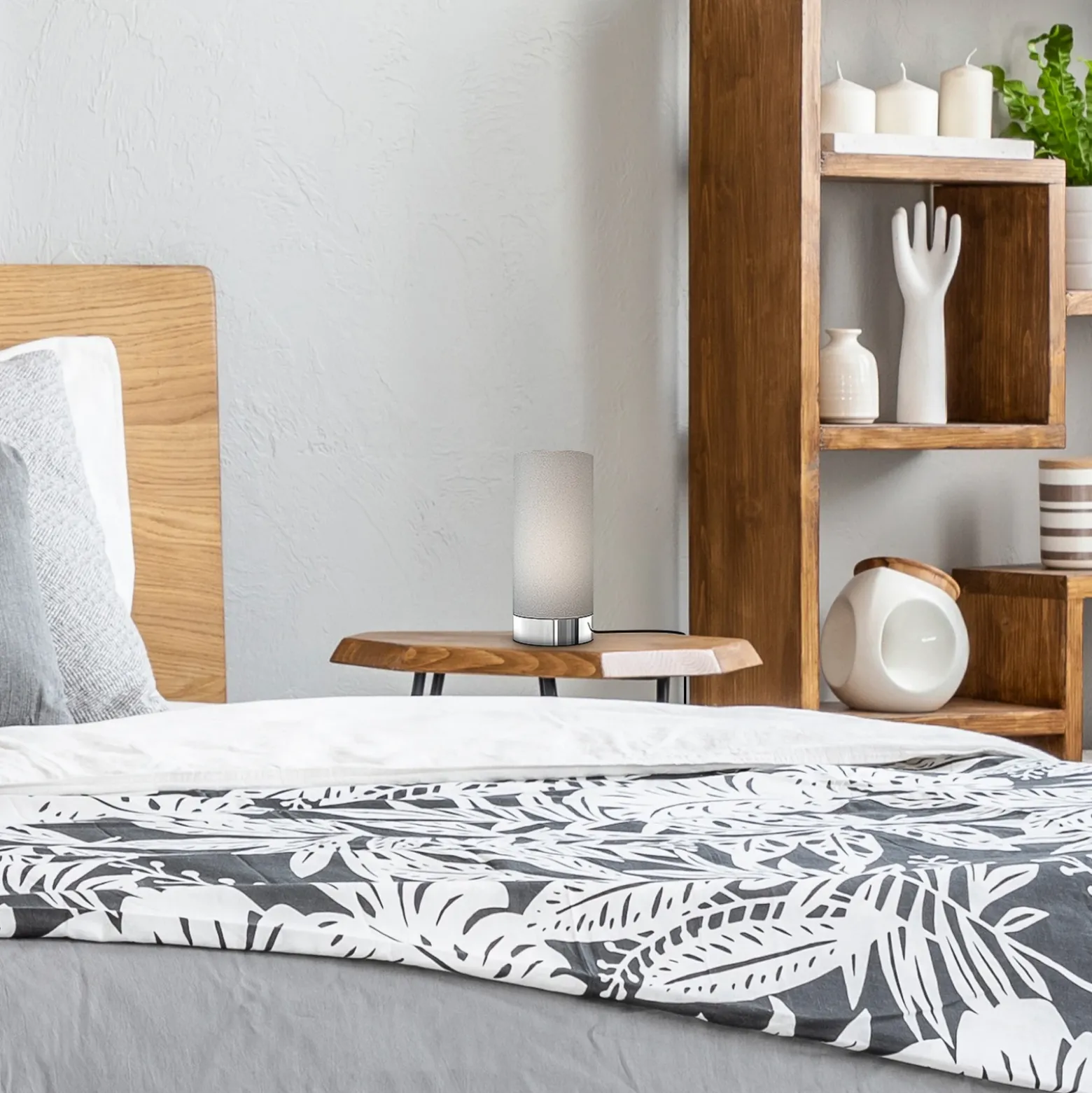 Lámpara de mesa Gloris, gris, textil, altura 24,4 cm, E14, atenuador