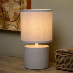 Lámpara de mesa Greasby con pantalla textil, gris