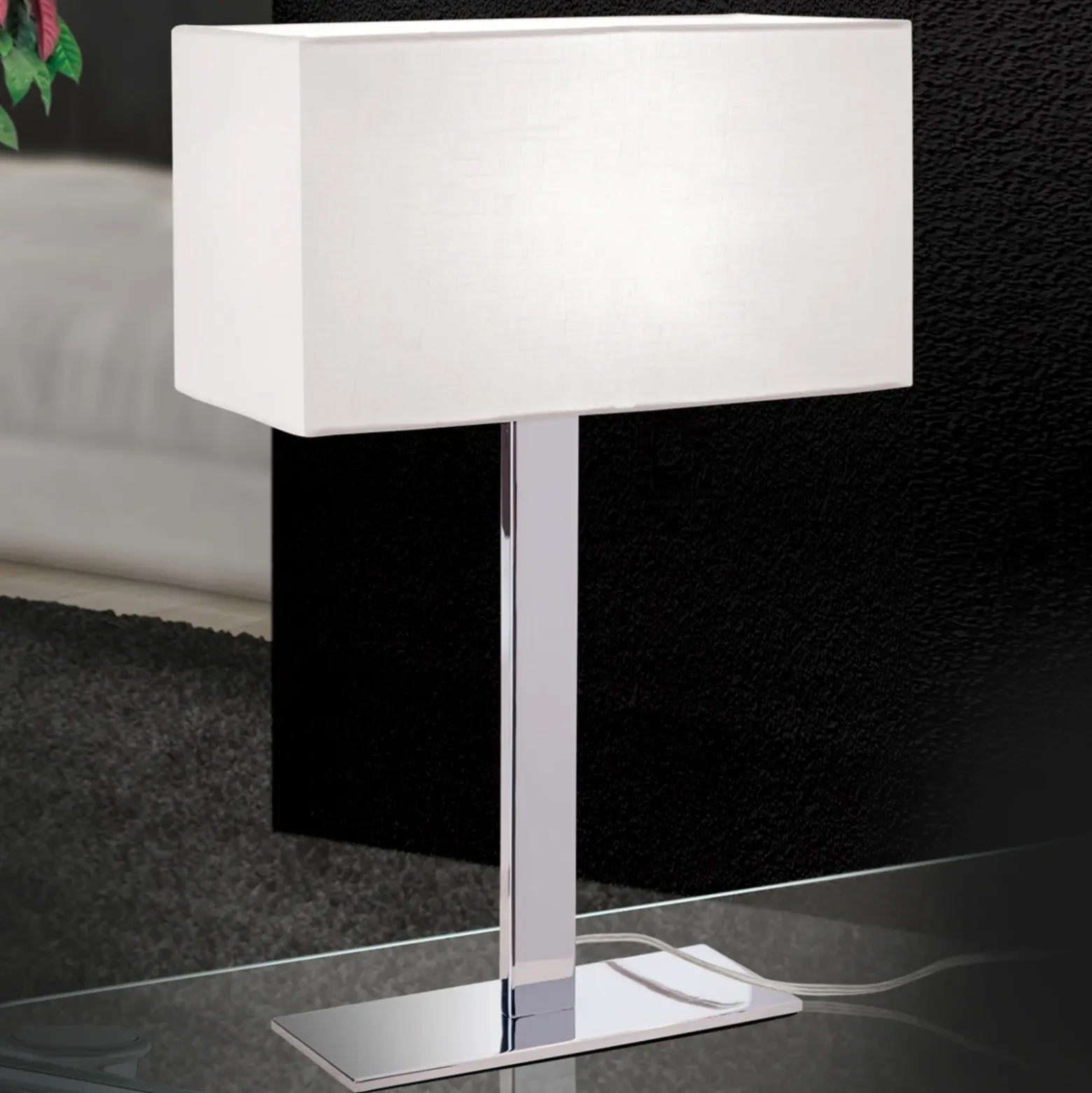 Lámpara de mesa Grigor con pantalla de lino blanco