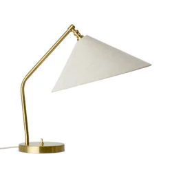 Lámpara de mesa Gubi Gräshoppa, blanca, metal/tejido, E14
