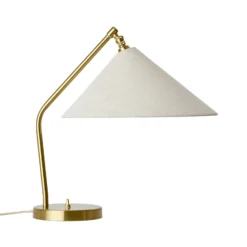 Lámpara de mesa Gubi Gräshoppa, blanca, metal/tejido, E14