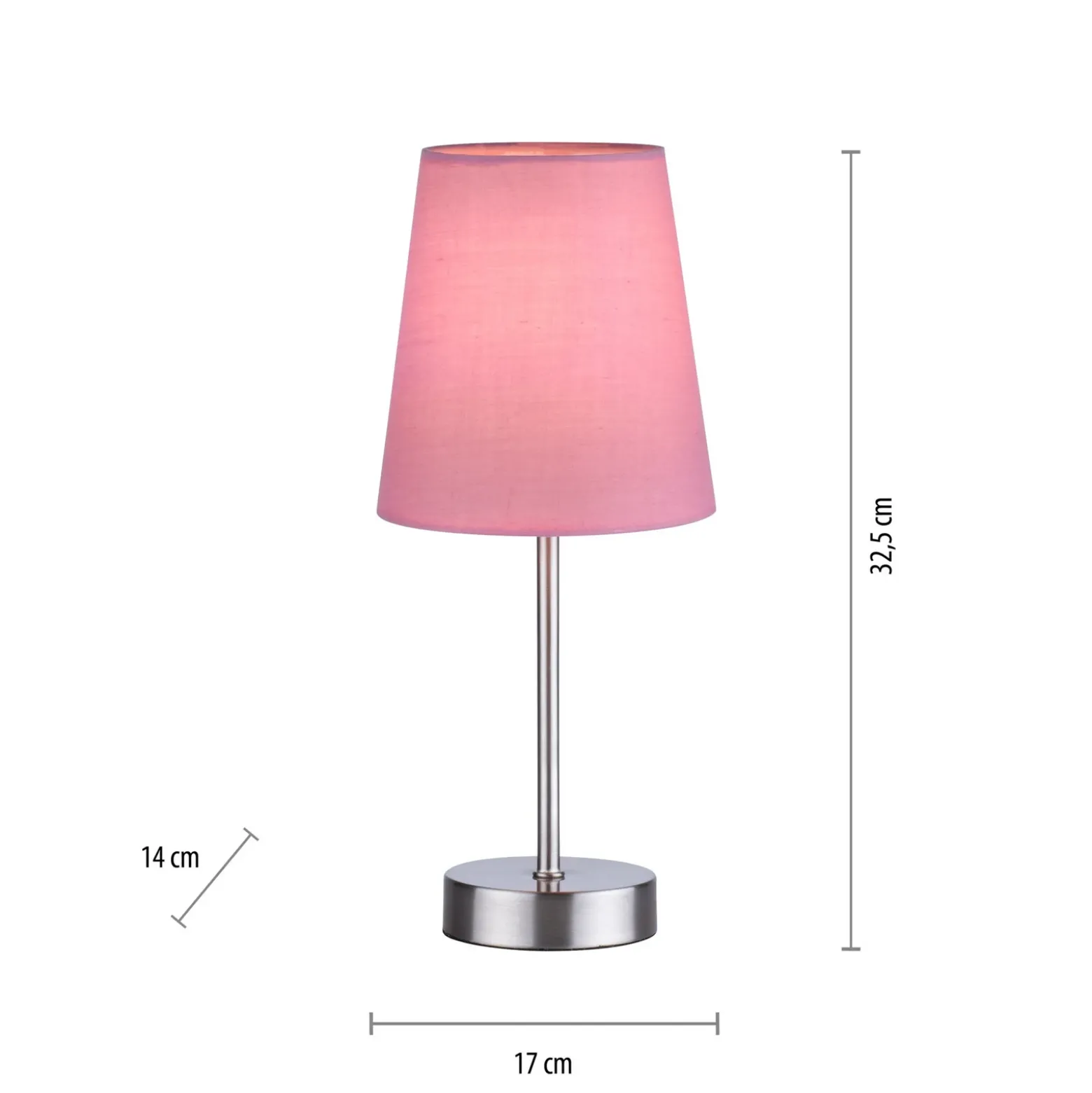 Lámpara de mesa Heinrich con pantalla de tela rosa
