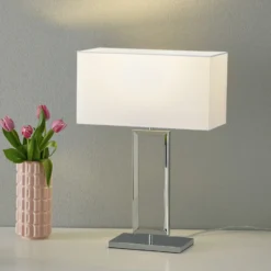 Lámpara de mesa Helestra Enna 2, 53 cm de altura, E14, blanca, textil
