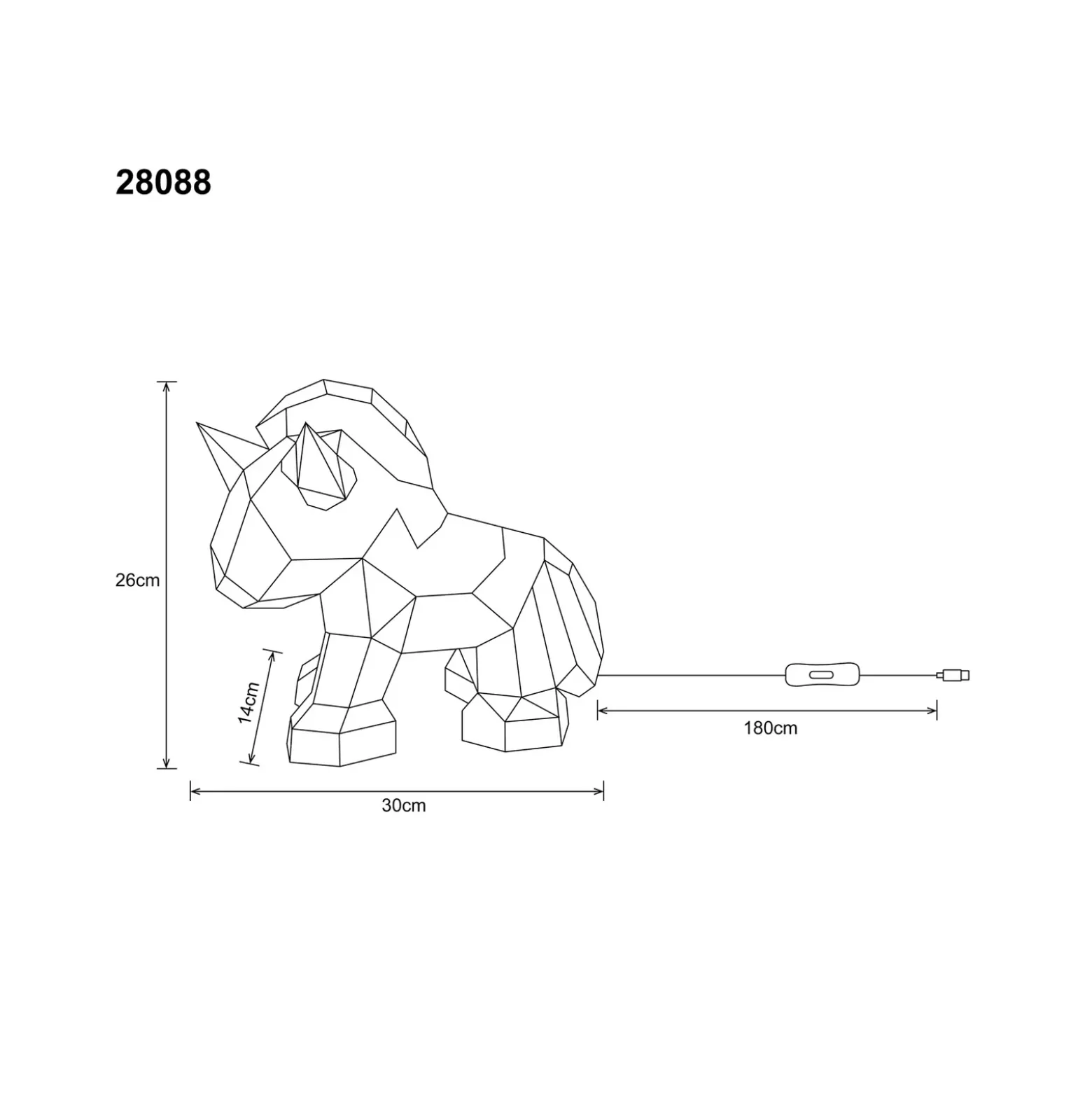 Lámpara de mesa infantil LED Brondar unicornio, roja, altura 26 cm