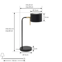 Lámpara de mesa Kaida de Lindby, negra, metal