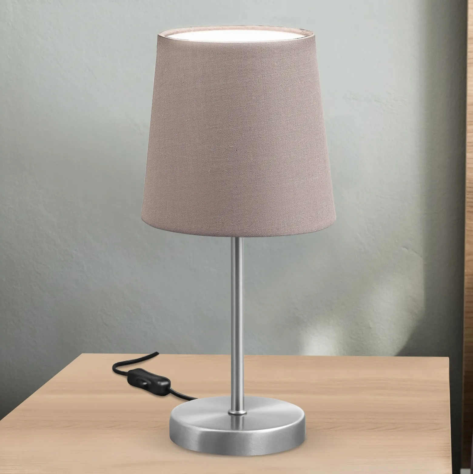 Lámpara de mesa Kaneo, color topo, altura 30,8 cm, metal, textil, E14