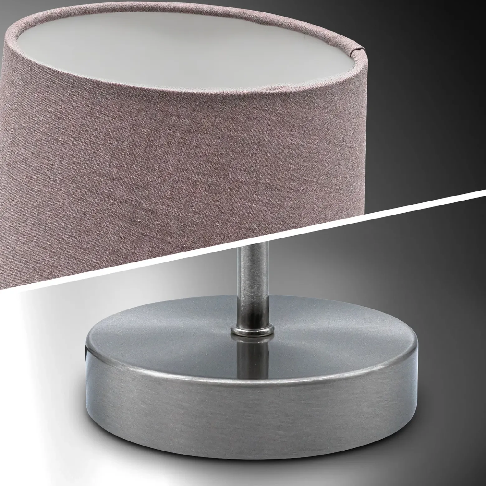 Lámpara de mesa Kaneo, color topo, altura 30,8 cm, metal, textil, E14
