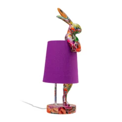 Lámpara de mesa KARE Animal Rabbit, morado/graffiti, 50 cm, E14