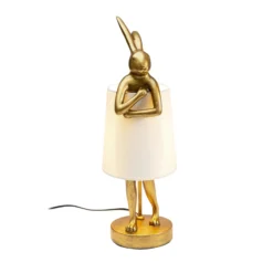 Lámpara de mesa KARE Animal Rabbit, dorada/blanca, altura 50 cm
