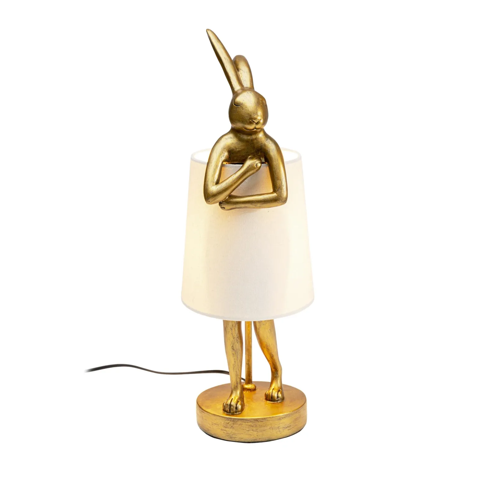 Lámpara de mesa KARE Animal Rabbit, dorada/blanca, altura 50 cm