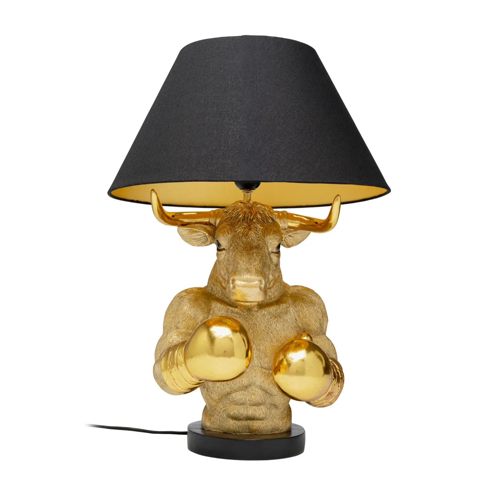 Lámpara de mesa KARE Boxer Bull, negro/dorado, 53 cm, E27
