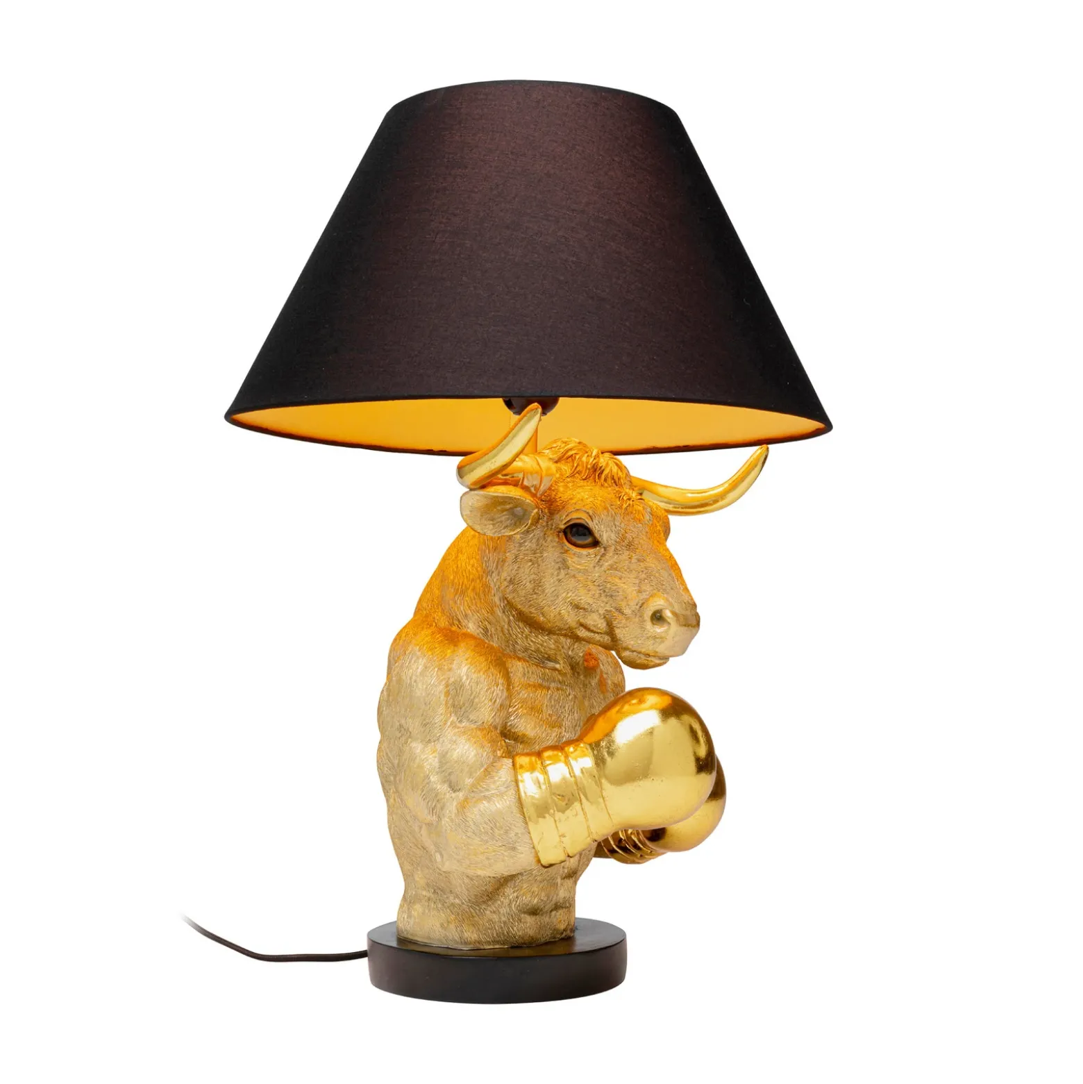 Lámpara de mesa KARE Boxer Bull, negro/dorado, 53 cm, E27