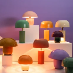 Lámpara de mesa KARE Mushroom, verde salvia, metal, 20 cm, E14