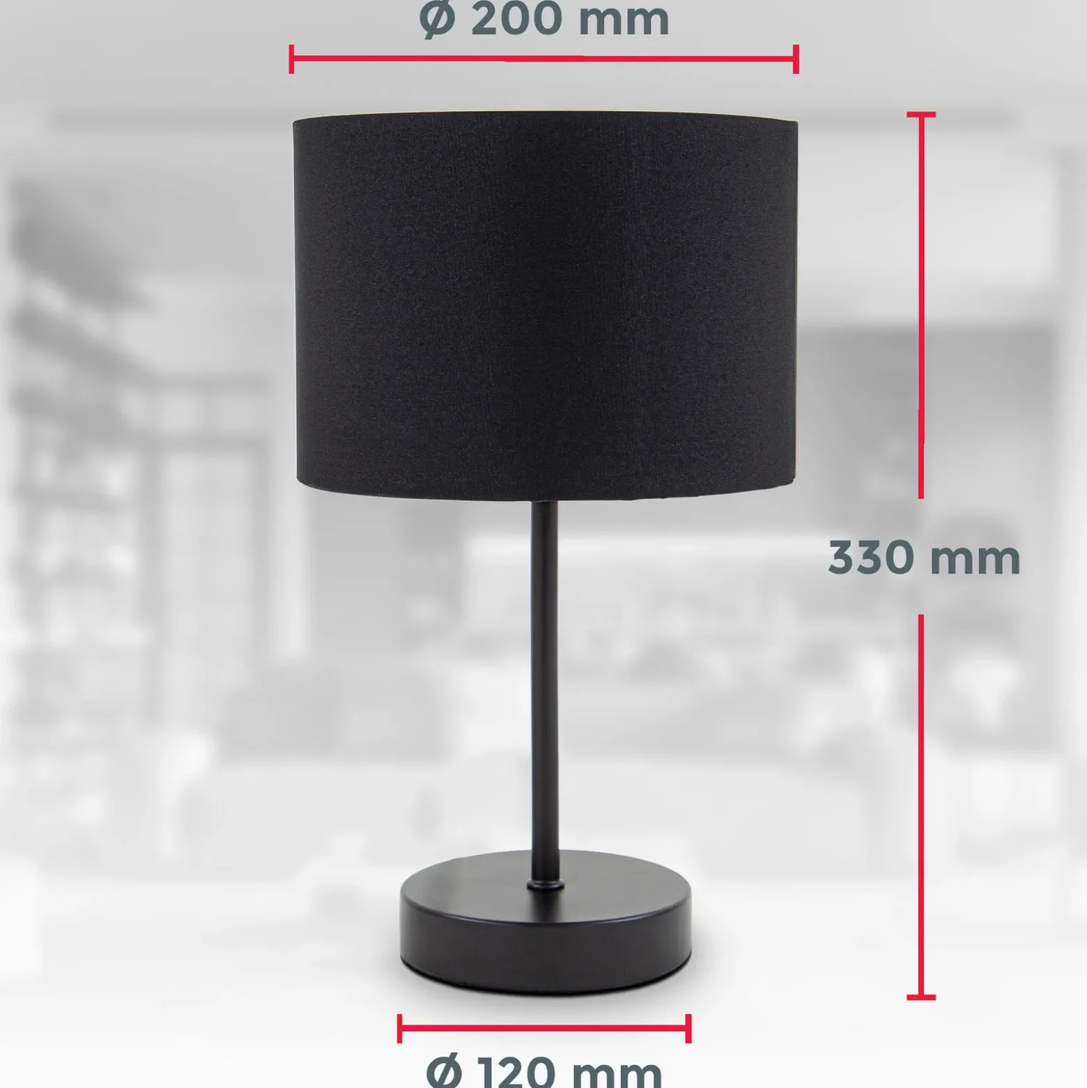 Lámpara de mesa Kari, negro/dorado, altura 33 cm, textil, E27