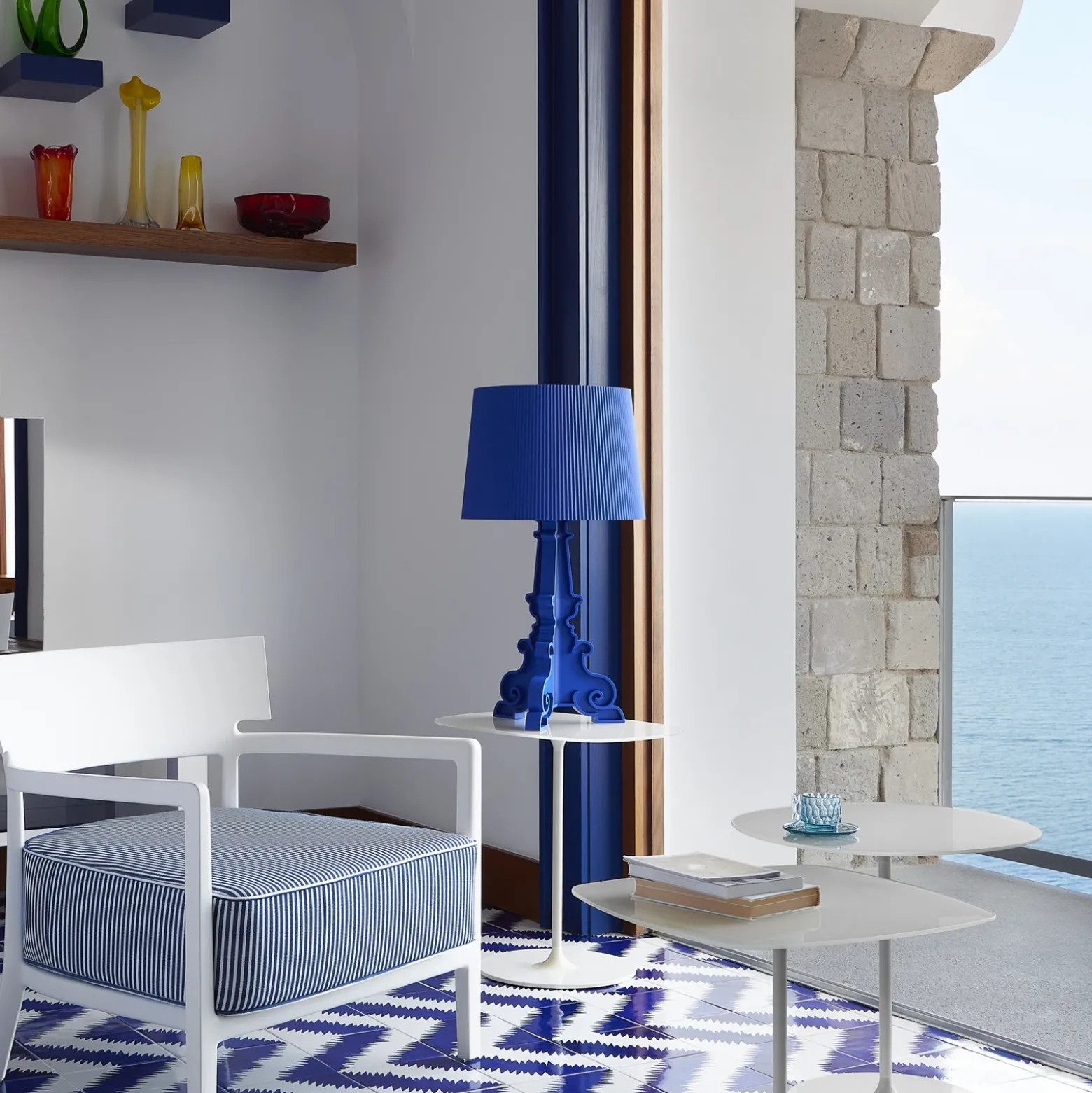 Lámpara de mesa Kartell Bourgie Mat, azul, 78 cm, 3 luces, E14