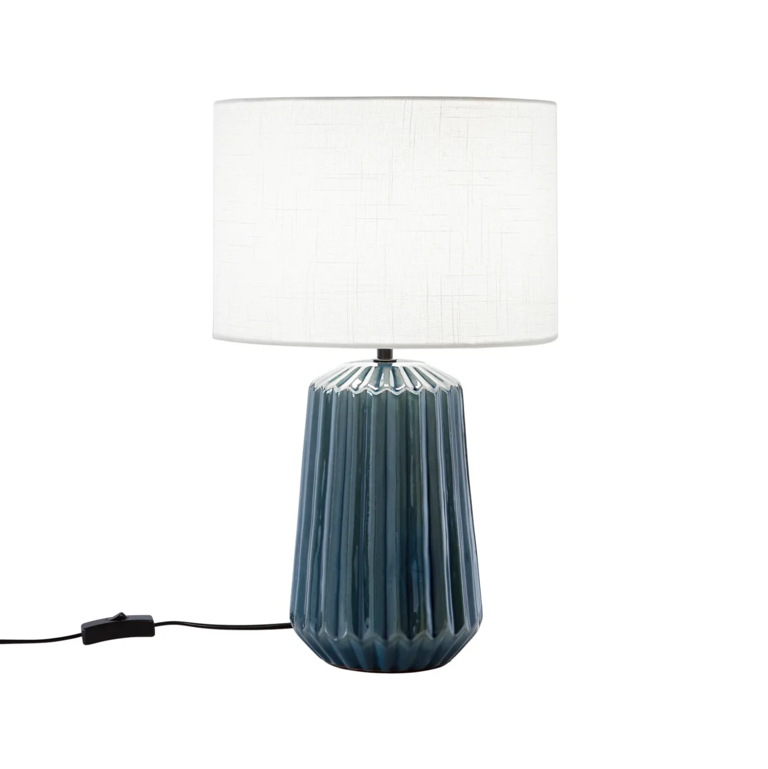 Lámpara de mesa Kiowa, altura 46 cm, azul/blanco, cerámica/tejido